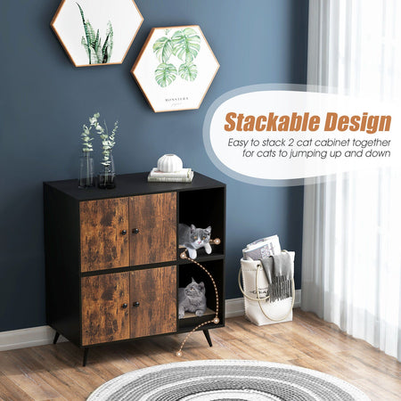 Cat Litter Box Enclosure with Double Door Cabinet