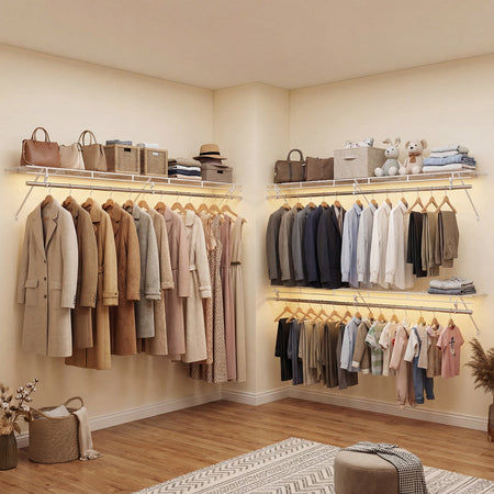 Closet Shelves Wall Mounted with Hanging Rod for Laundry Room