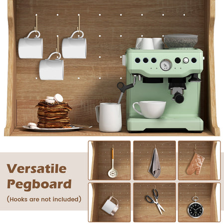Coffee Bar Cabinet with Pegboard Storage Drawer and Adjustable Shelf-Oak