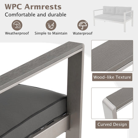 Contemporary 2-Person Sofa Chair with WPC Armrests for Balcony Backyard Porch