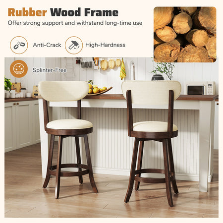 25.5 Inch Counter Height Chairs Set of 2 with Padded Seat and Backrest-Brown