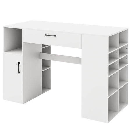 Counter Height Sewing Craft Table Computer Desk with Adjustable Shelves and Drawer-White