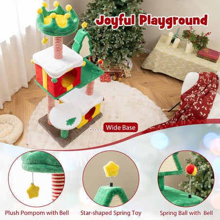 Cute Christmas Cat Tree Cat Tower for Indoor Cats with Scratching Posts and Carpet-Multicolor