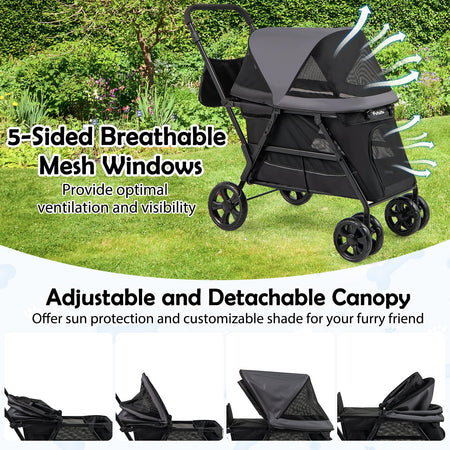 Dog Stroller for Medium Small Senior Elderly Dogs with Dual Entry-Black