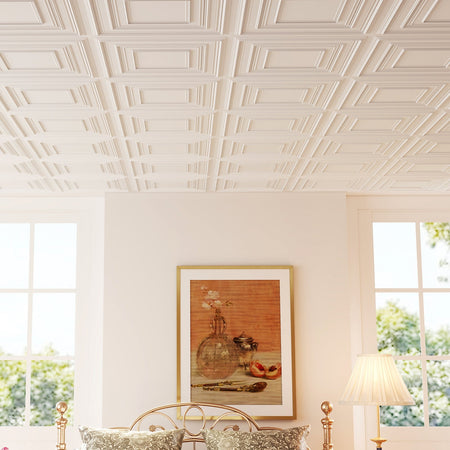 Drop Ceiling Tiles 24" x 24" PVC Ceiling Panels with 3D Decorative Patterns 12-Pack-White
