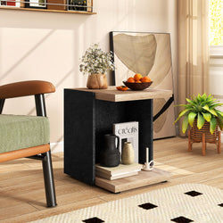 End Table 2-Tier Sofa Side Table with Open Storage Shelf-Oak