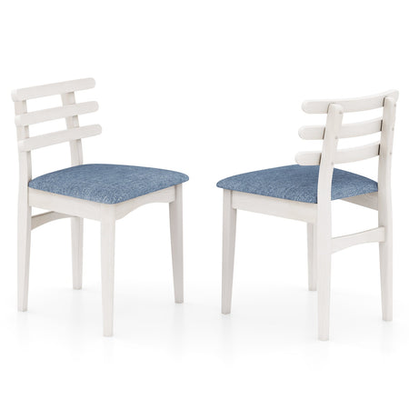 Fabric Kitchen Side Chairs with Rubber Wood Frame and Padded Seat-White