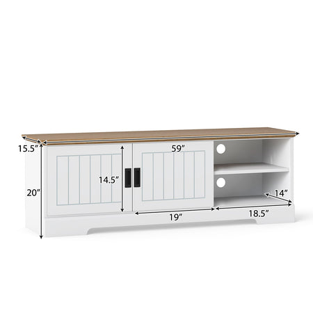 Farmhouse TV Stand for TVs up to 65 Inch with Sliding Doors and Storage Cabinets-White