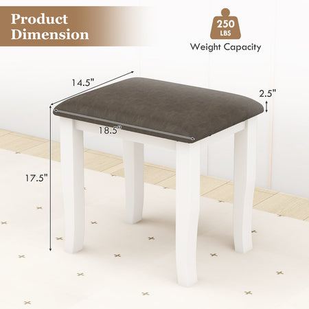 Faux Leather Vanity Stool Chair Set of 2 for Makeup Room and Living Room-Gray and White