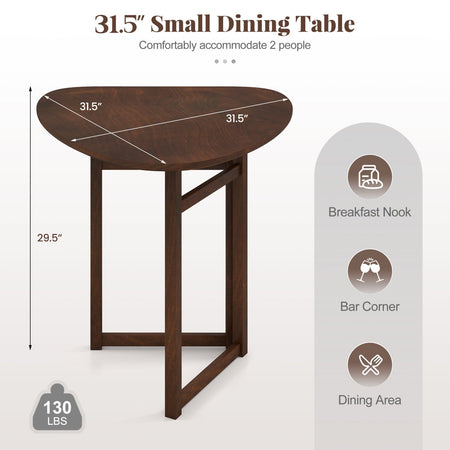 Foldable Dining Table 31.5" Triangular Small Kitchen Table for 2-Walnut
