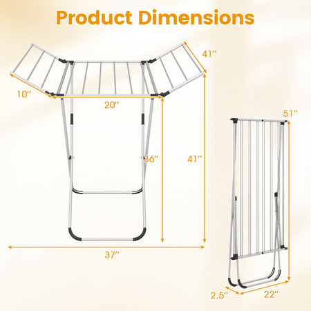 Folding Aluminum Clothes Drying Rack with 2 Side Wings