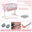 Folding Baby Bassinet Bedside Sleeper with 4 Adjustable Heights-Pink