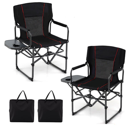 Folding Camping Chair with Side Table and Cup Holder with Carrying Bag