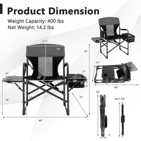 Folding Camping Directors Chair with Cooler Bag and Side Table