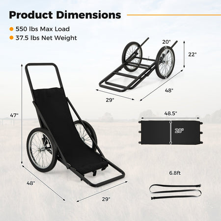 550 LBS Folding Deer Game Cart with Polyester Liner for Hunting