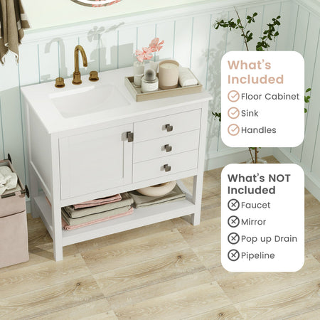 Freestanding Bathroom Vanity Unit with Basin Floor Storage Cabinet-White