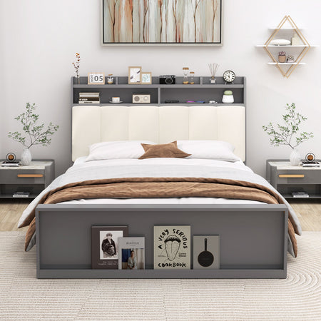 Full Size Bed Frame with Storage Modern Platform Bed with Headboard-Full Size