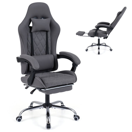 Gaming Chair Height Adjustable Computer Chair with Headrest and Lumbar Support-Gray