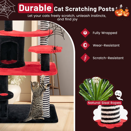 Gothic Cat Tree with Cat Bed Cat Condo and Sisal Scratching Post-Black & Red