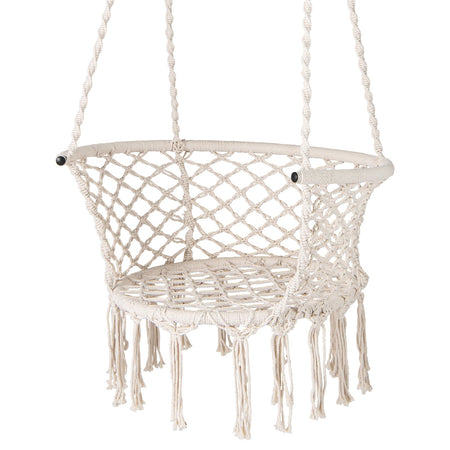 Hammock Chair Macrame Swing Hanging Cotton Rope Chair-Beige