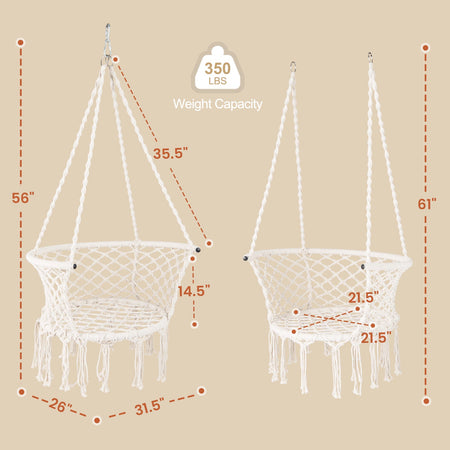 Hammock Chair Macrame Swing Hanging Cotton Rope Chair-Beige