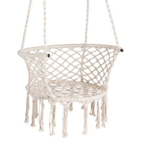Hammock Chair Macrame Swing Hanging Cotton Rope Chair-Beige