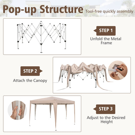 13 x 11.5 FT Hexagonal Pop-Up Height Adjustable Canopy Tent with Dressed Legs-Khaki