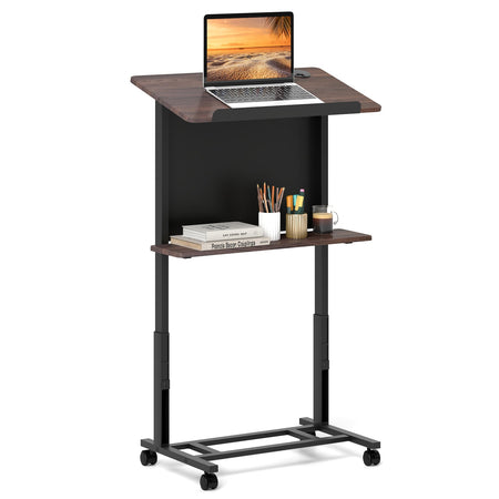 40.5-49 Inch Height Adjustable Rolling Podium Stand Lectern Table-Black