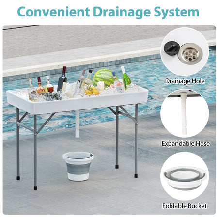 4 Foot Ice Cooler Folding Table Portable Ice Bin Table with Large Sink-White