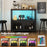 Industrial Coffee Bar Cabinet with LED Lights and Charging Station-Rustic Brown