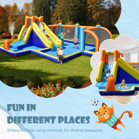 Giant Soccer-Themed Inflatable Water Slide with 735W Blower