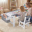 Kids Art Table and Chair with Paper Roll and Fabric Bins for Drawing Reading Studying Playing-Gray
