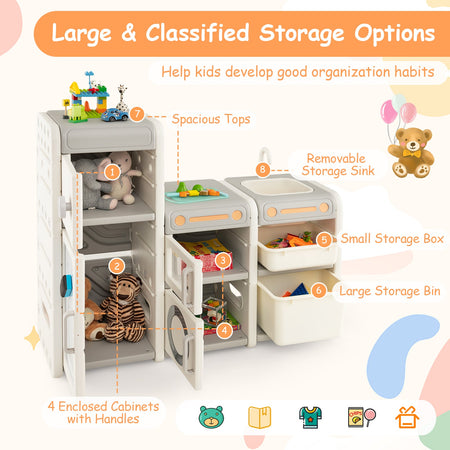 Multipurpose Toy Chest and Bookshelf with Magnetic Whiteboard-Gray