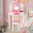 Kids Vanity Table and Stool Set with Cute Polka Dot Print-Pink
