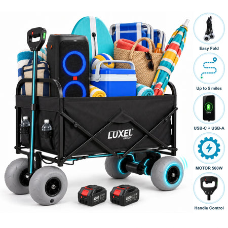 Electric Beach Wagon 500W – Motorized Folding Cart with Balloon Wheels Black
