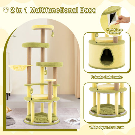 Large Avocado Cat Tree Multi-level Cat Tower with Private Condo-Green