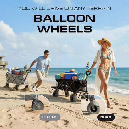 Beach Wagon Cart with Big Wheels – Foldable Utility Wagon Black