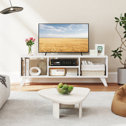 Media TV Console Table with Raised Support Legs-White