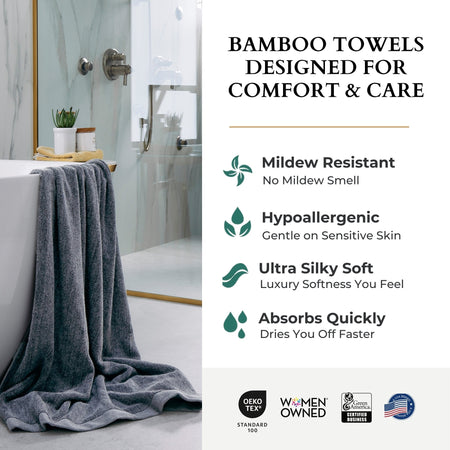 Bamboo Cotton Bath Sheet Set - Viscose from Bamboo + Cotton - 3pc - Charcoal