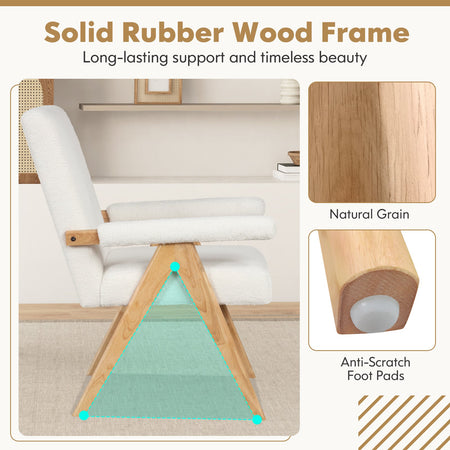 Mid Century Modern Accent Chair with Rubber Wood Frame and Padded Armrests-White