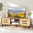 Mid Century Modern TV Stand with Sliding Doors and Cable Hole for 65 Inch TVs-Natural