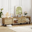 Mid Century Modern TV Stand for 80 Inch TVs with Sliding Door Cabinets and Storage Shelves-Oak