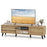 Mid Century Modern TV Stand for 80 Inch TVs with Sliding Door Cabinets and Storage Shelves-Oak