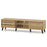 Mid Century Modern TV Stand for 80 Inch TVs with Sliding Door Cabinets and Storage Shelves-Oak
