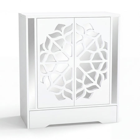 Mirrored Shoe Cabinet 4-Tier Shoe Organizer with Large Drawer-White