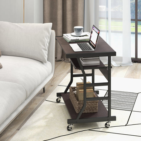 Mobile Computer Desk with Keyboard Tray Mouse Tray and Shelf-Dark Brown
