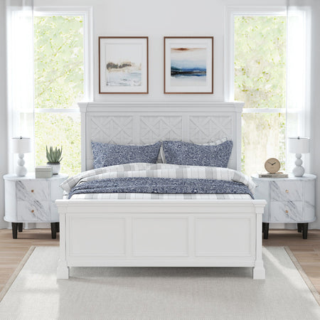 2-Drawer Nightstand Modern Faux Marble Bedside Table with Storage-White