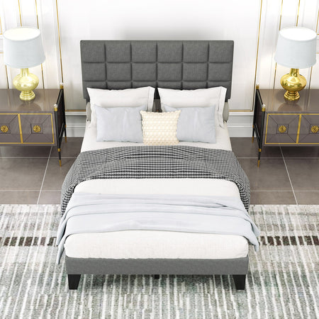 Full Size Modern Linen Bed Frame with Adjustable Headboard-Gray