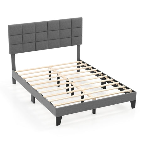 Queen Size Modern Linen Bed Frame with Adjustable Headboard-Gray