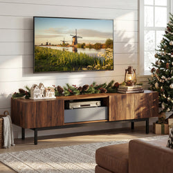 Modern Mid Century TV Cabinetfor TVs up to 82" with Drawer-Walnut